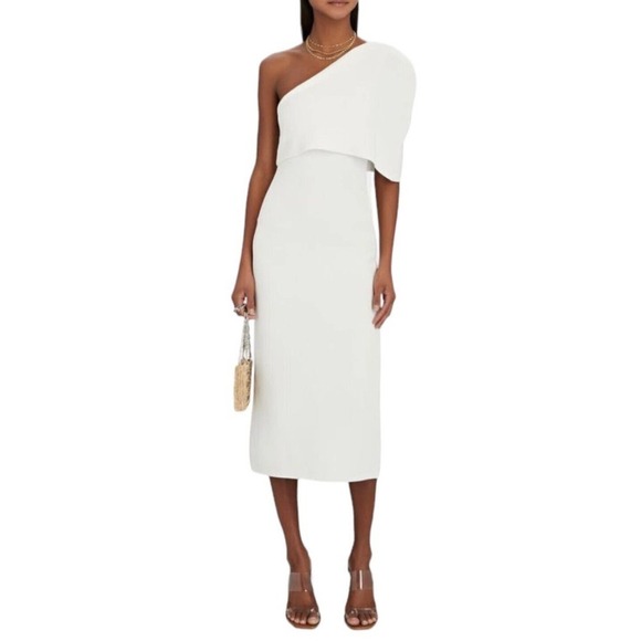 The Sei One Shoulder Cape Midi Pique Knit Sweater Dress Womens Size Medium $399 - Picture 1 of 15
